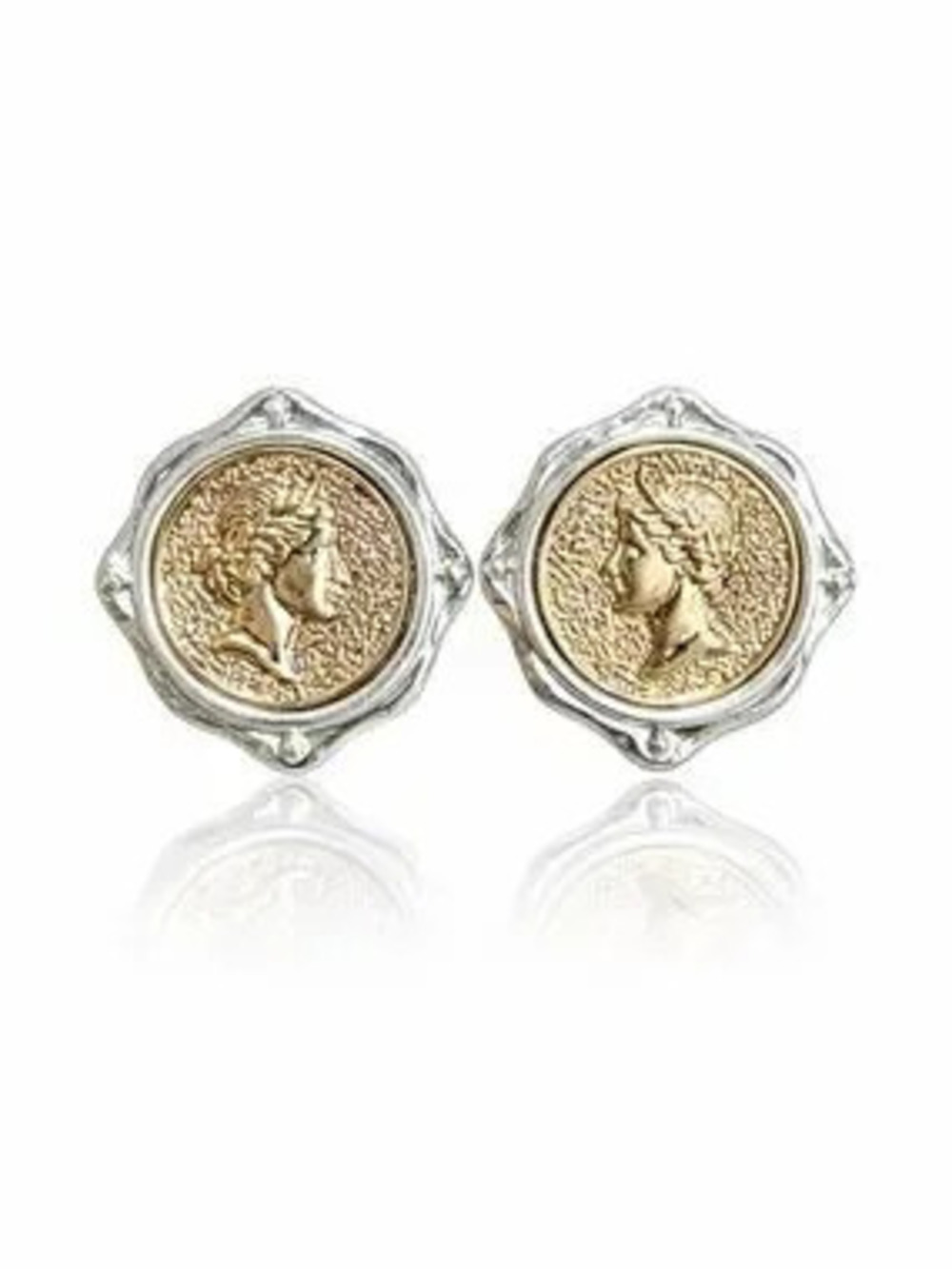 Gold and Silver Coin Profile Stud Earrings